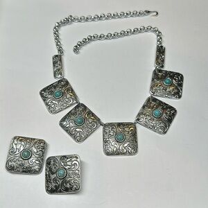 Vintage Germany marked aluminum metallic concho like panel link necklace